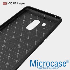 HTC U11 EYEs Brushed Carbon Fiber Silikon TPU Kılıf +Cam