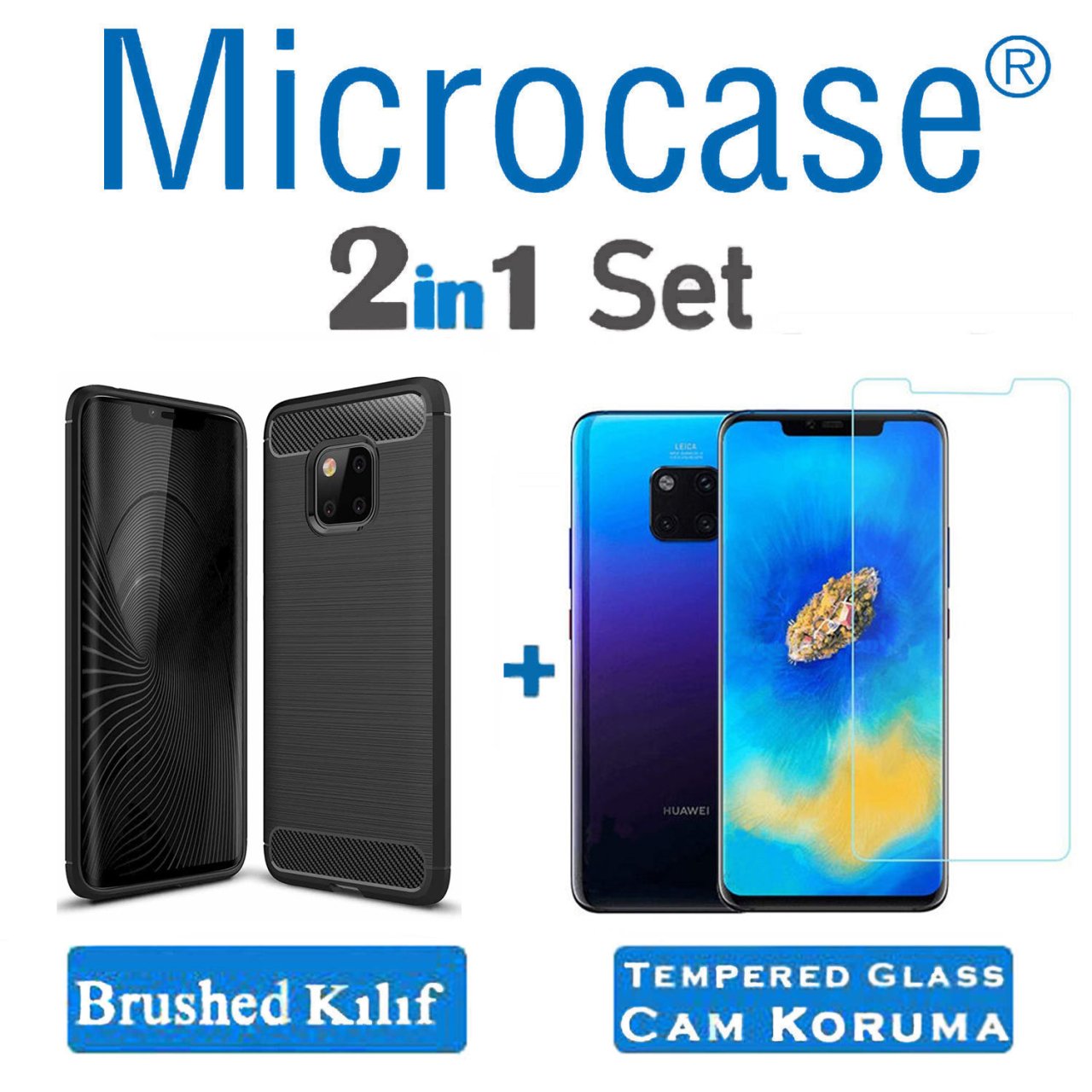 Huawei Mate 20 Pro Brushed Carbon Fiber Silikon Kılıf + CAM