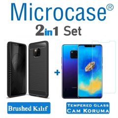 Huawei Mate 20 Pro Brushed Carbon Fiber Silikon Kılıf + CAM