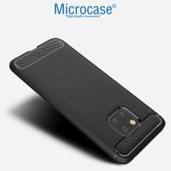 Huawei Mate 20 Pro Brushed Carbon Fiber Silikon Kılıf + CAM