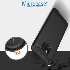 Huawei Mate 20 Pro Brushed Carbon Fiber Silikon Kılıf + CAM