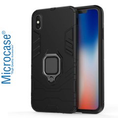 Microcase iPhone XS MAX Batman Serisi Yüzük Standlı Armor Kılıf - Siyah + Tempered Glass Cam Koruma