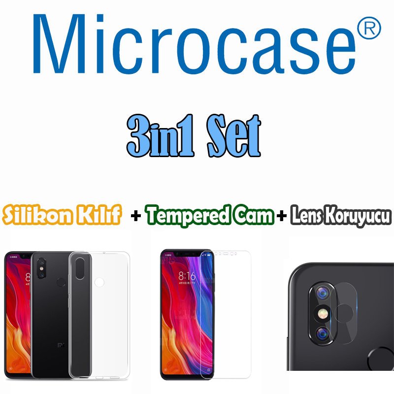 Microcase Xiaomi Mi 8 Silikon Kılıf+Tempered Ekran+Tempered Lens