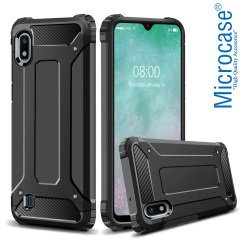 Microcase Samsung Galaxy A10 King Serisi Armor Perfect Koruma Kılıf Siyah + Tempered Glass Cam Koruma (SEÇENEKLİ)