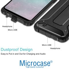 Microcase Samsung Galaxy A10 King Serisi Armor Perfect Koruma Kılıf Siyah + Tempered Glass Cam Koruma (SEÇENEKLİ)