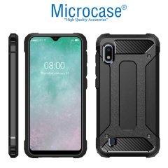 Microcase Samsung Galaxy A10 King Serisi Armor Perfect Koruma Kılıf Siyah + Tempered Glass Cam Koruma (SEÇENEKLİ)