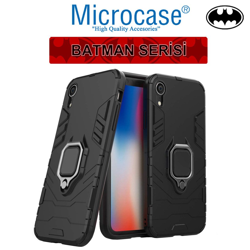 Microcase iPhone XR Batman Serisi Yüzük Standlı Armor Kılıf - Siyah