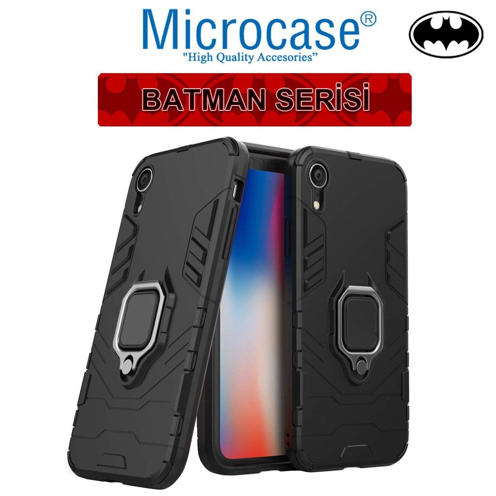 Microcase iPhone XR Batman Serisi Yüzük Standlı Armor Kılıf - Siyah