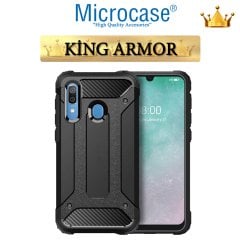 Microcase Samsung Galaxy A20 - A30 King Serisi Armor Perfect Koruma Kılıf Siyah + Tempered Glass Cam Koruma (SEÇENEKLİ)