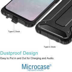 Microcase Samsung Galaxy A20 - A30 King Serisi Armor Perfect Koruma Kılıf Siyah + Tempered Glass Cam Koruma (SEÇENEKLİ)