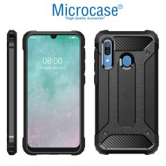 Microcase Samsung Galaxy A20 - A30 King Serisi Armor Perfect Koruma Kılıf Siyah + Tempered Glass Cam Koruma (SEÇENEKLİ)