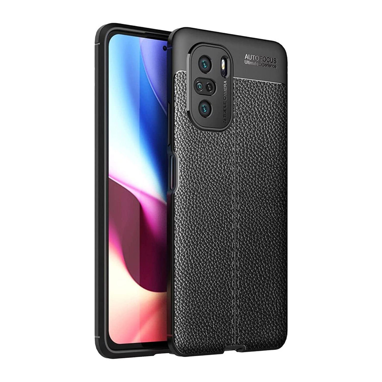 Microcase Xiaomi Poco M5s Leather Serisi Deri Efekt Silikon Kılıf - Siyah AL3337