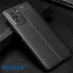 Microcase Xiaomi Poco M5s Leather Serisi Deri Efekt Silikon Kılıf - Siyah AL3337