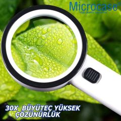 Microcase 100mm  30X   UV  12 Led Işık Aydınlatmalı  El Tipi  Büyüteç  -AL4611