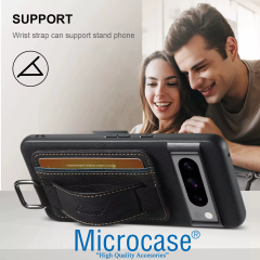 Microcase Google Pixel 9 Pro ile Uyumlu Askılıklı Kartlıklı Standlı Deri Kaplama Kılıf-AL5137