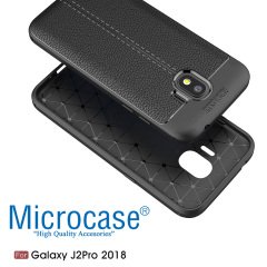 Samsung J2 Pro 2018 J250F Leather Effect Tpu Silikon Kılıf + Cam
