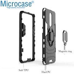 Microcase Xiaomi Redmi 8 Batman Serisi Yüzük Standlı Armor Kılıf - Siyah + Tempered Glass Cam Koruma