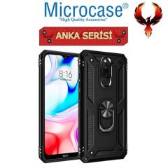 Microcase Xiaomi Redmi K30 Anka Serisi Yüzük Standlı Armor Kılıf Siyah+Tempered Glass Cam Koruma