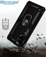Microcase Xiaomi Redmi K30 Anka Serisi Yüzük Standlı Armor Kılıf Siyah+Tempered Glass Cam Koruma