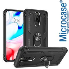 Microcase Xiaomi Redmi K30 Anka Serisi Yüzük Standlı Armor Kılıf Siyah+Tempered Glass Cam Koruma