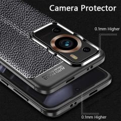 Microcase Huawei P60 / P60 Pro Leather Serisi Deri Efekt Silikon Kılıf - Siyah AL3337