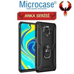 Microcase Xiaomi Redmi Note 9S Anka Serisi Yüzük Standlı Armor Kılıf- Siyah