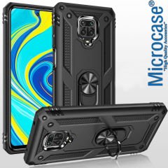 Microcase Xiaomi Redmi Note 9S Anka Serisi Yüzük Standlı Armor Kılıf- Siyah