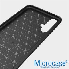 Microcase Huawei Nova 5 Pro Brushed Carbon Fiber Silikon Kılıf - Siyah + Tempered Glass Cam Koruma