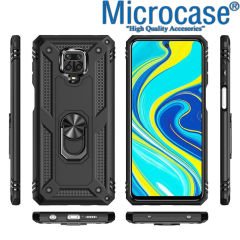 Microcase Xiaomi Redmi Note 9S Anka Serisi Yüzük Standlı Armor Kılıf- Siyah