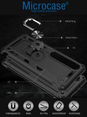 Microcase Xiaomi Redmi Note 9S Anka Serisi Yüzük Standlı Armor Kılıf- Siyah