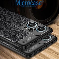 Microcase Xiaomi Poco F5 / Redmi Note 12 Turbo Leather Serisi Deri Efekt Silikon Kılıf - Siyah AL3337