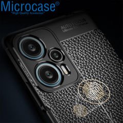 Microcase Xiaomi Poco F5 / Redmi Note 12 Turbo Leather Serisi Deri Efekt Silikon Kılıf - Siyah AL3337