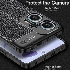 Microcase Xiaomi Poco F5 / Redmi Note 12 Turbo Leather Serisi Deri Efekt Silikon Kılıf - Siyah AL3337