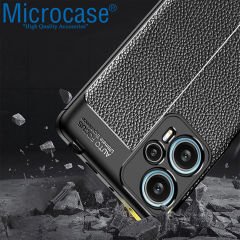 Microcase Xiaomi Poco F5 / Redmi Note 12 Turbo Leather Serisi Deri Efekt Silikon Kılıf - Siyah AL3337