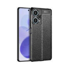 Microcase Xiaomi Poco F5 / Redmi Note 12 Turbo Leather Serisi Deri Efekt Silikon Kılıf - Siyah AL3337
