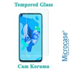 Microcase Huawei Nova 5 Pro Brushed Carbon Fiber Silikon Kılıf - Siyah + Tempered Glass Cam Koruma