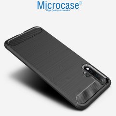 Microcase Huawei Nova 5 Pro Brushed Carbon Fiber Silikon Kılıf - Siyah