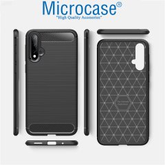 Microcase Huawei Nova 5 Pro Brushed Carbon Fiber Silikon Kılıf - Siyah