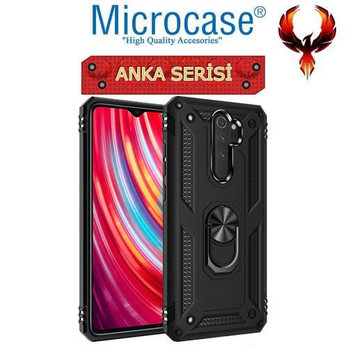 Microcase Xiaomi Redmi 9 Anka Serisi Yüzük Standlı Armor Kılıf- Siyah