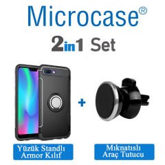 Huawei Honor 10 Yüzük Standlı Kılıf + Manyetik Araç Tutucu