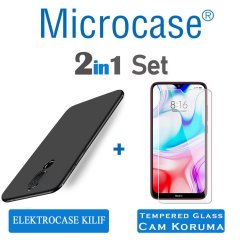 Microcase Xiaomi Redmi 8 Elektrocase Serisi Kamera Korumalı Silikon Kılıf - Siyah + Tempered Glass Cam Koruma