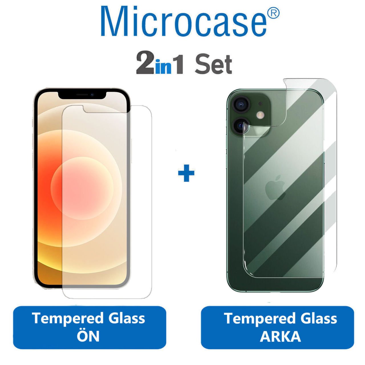 iPhone 12 Ön Arka Set Tempered Glass Cam Ekran Koruma