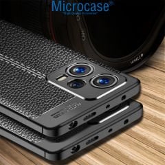 Microcase Xiaomi Redmi Note 12 Pro Plus (Global) Leather Serisi Deri Efekt Silikon Kılıf - Siyah AL3337