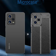 Microcase Xiaomi Redmi Note 12 Pro Plus (Global) Leather Serisi Deri Efekt Silikon Kılıf - Siyah AL3337