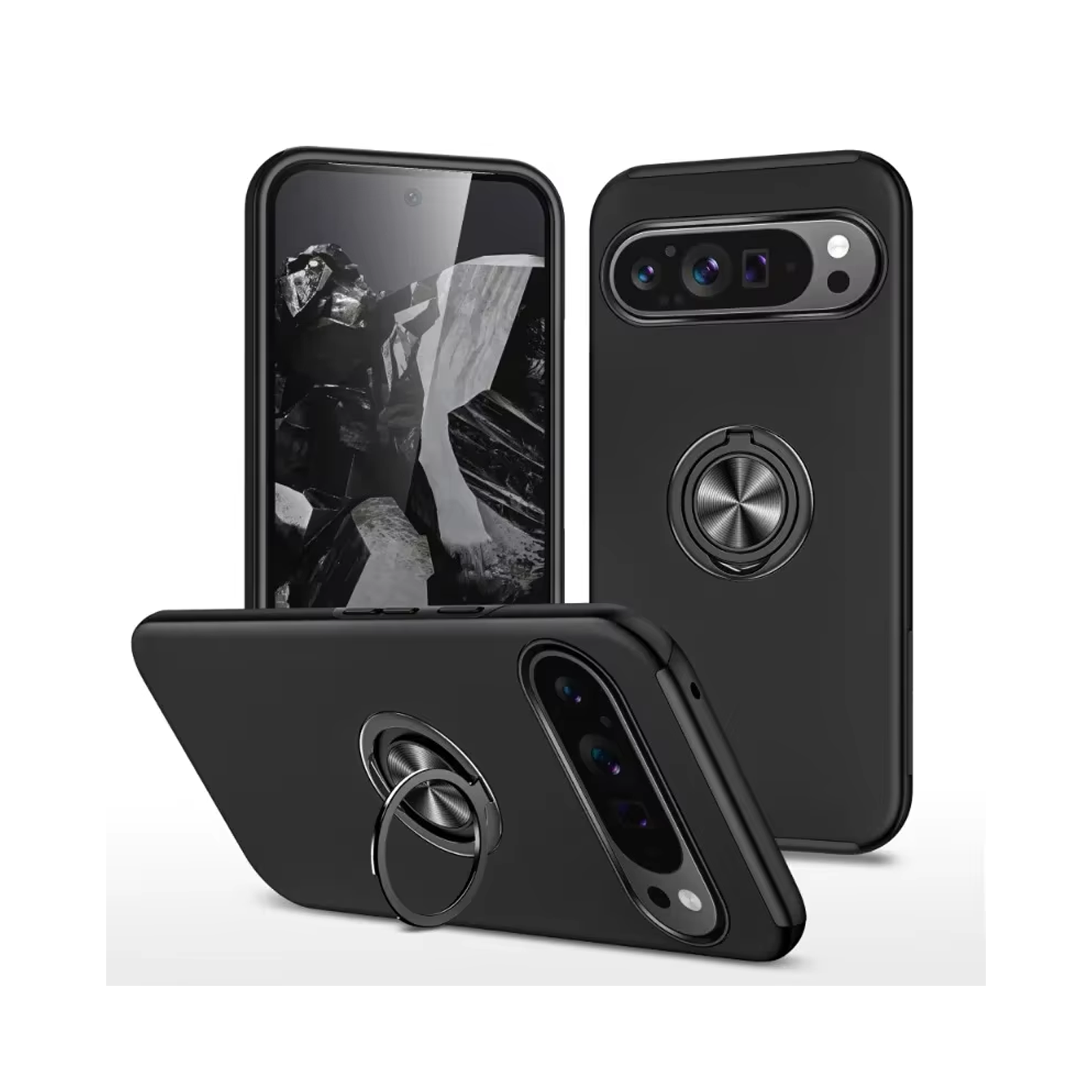 Microcase Google Pixel 9 Pro ile Uyumlu Manyetik Mıknatıslı Yüzük Standlı Kılıf-AL5139