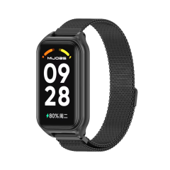 Microcase Xiaomi Mi Band 8/Mi Band 9 Uyumlu Metal Kasalı Mıknatıslı Kordon Kayış - KY6552