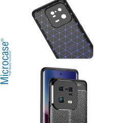 Microcase Xiaomi 13 (Global) Leather Serisi Deri Efekt Silikon Kılıf - Siyah AL3337