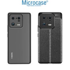 Microcase Xiaomi 13 (Global) Leather Serisi Deri Efekt Silikon Kılıf - Siyah AL3337