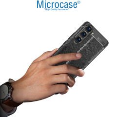 Microcase Samsung Galaxy S23 Leather Serisi Deri Efekt Silikon Kılıf - Siyah AL3337