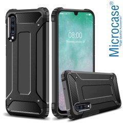 Microcase Samsung Galaxy A70 King Serisi Armor Perfect Koruma Kılıf Siyah + Tempered Glass Cam Koruma (SEÇENEKLİ)